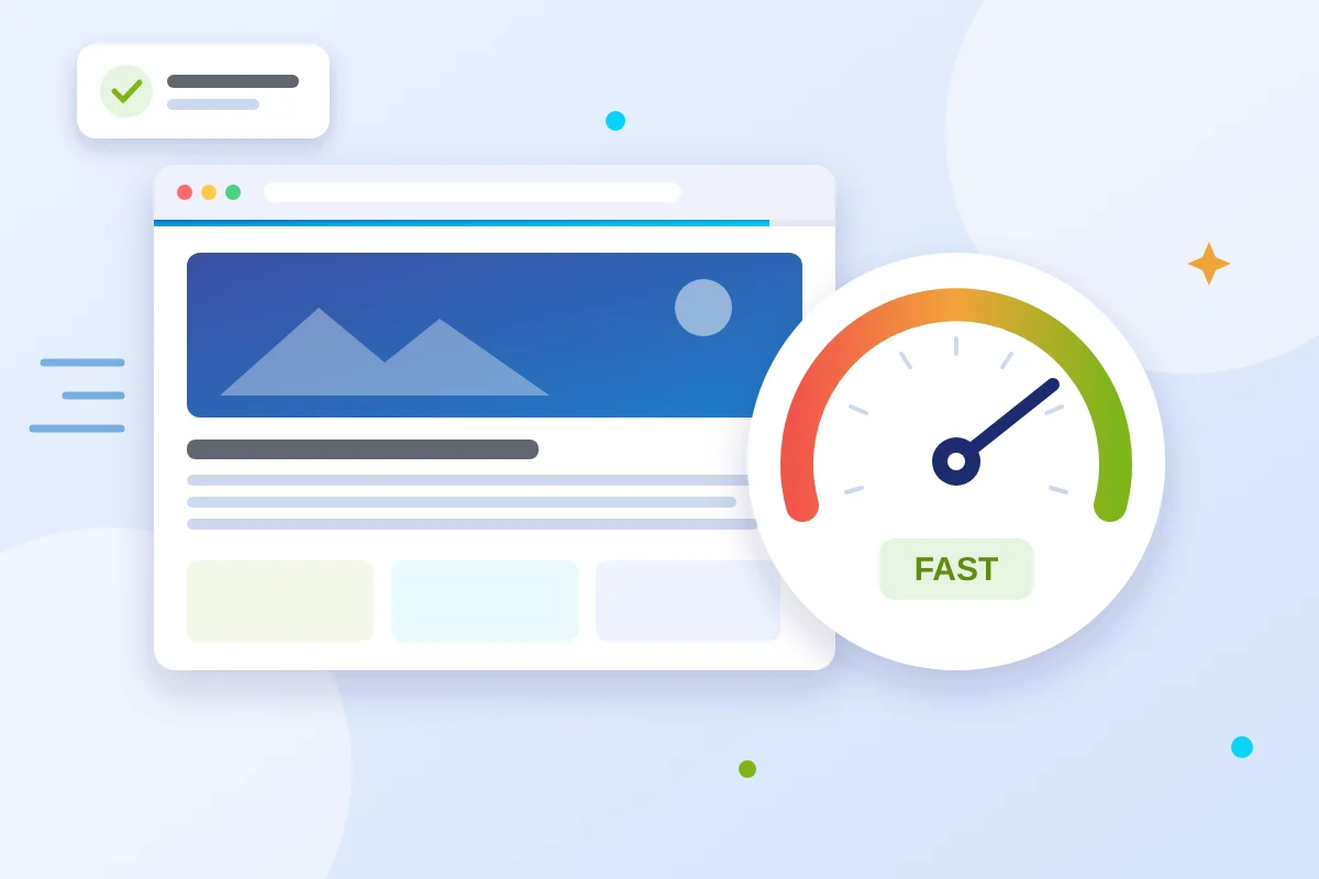 Website speed optimization with a fast-loading web page and speed meter