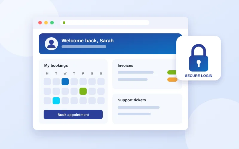 Customer portal web app with secure login, bookings and invoices