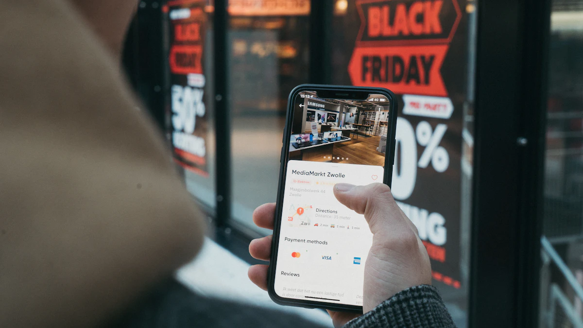 Shopper browsing and searching products in an online store app on a smartphone